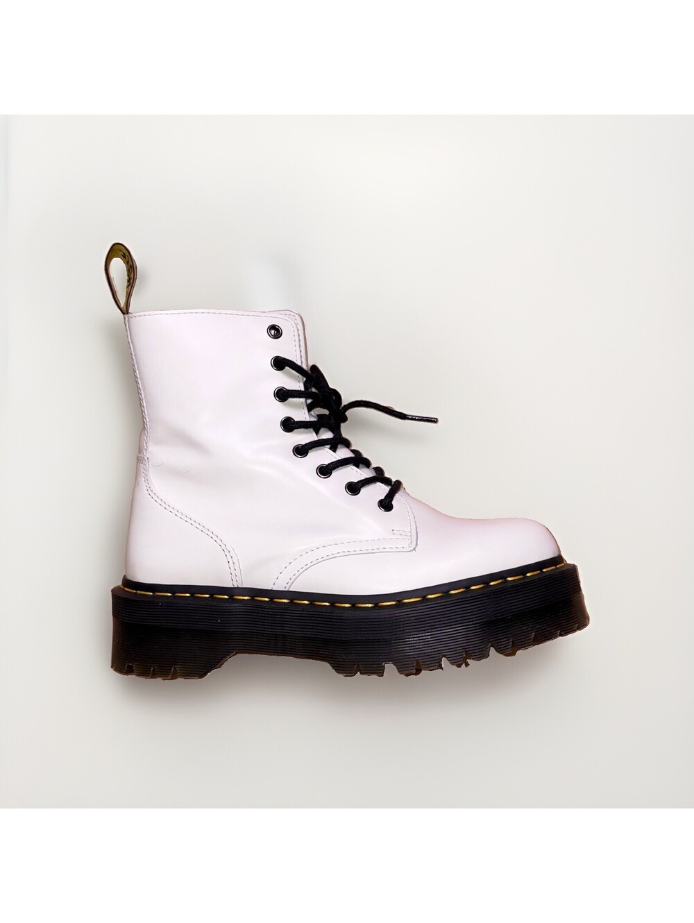 Dr Martens Jadon White Leather Platform Combat Boots Men 8 Women 9 Side Zip